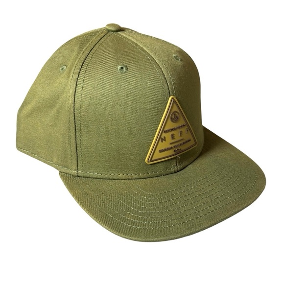 Neff Khaki Green Cap with Custom Goods Triangle Patch, SnapBack Unisex - Picture 3 of 6